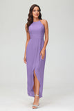 Simple Chiffon Asymmetrical Halter Wedding Party Dress Formal Evening Dresses Gowns