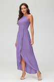 Simple Chiffon Asymmetrical Halter Wedding Party Dress Formal Evening Dresses Gowns