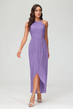 Simple Chiffon Asymmetrical Halter Wedding Party Dress Formal Evening Dresses Gowns