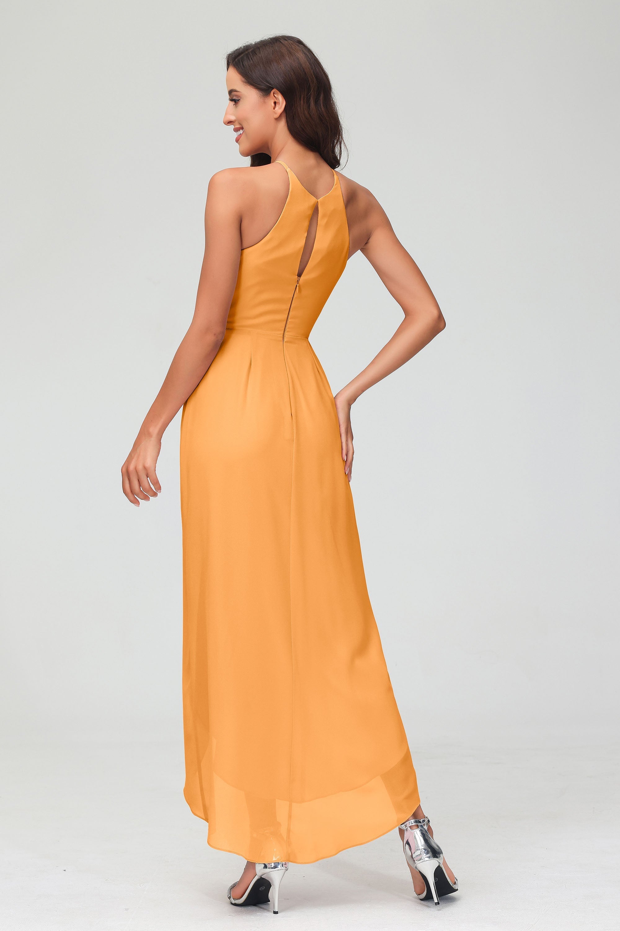Simple Chiffon Asymmetrical Halter Wedding Party Dress Formal Evening Dresses Gowns