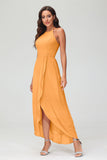 Simple Chiffon Asymmetrical Halter Wedding Party Dress Formal Evening Dresses Gowns
