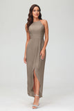 Simple Chiffon Asymmetrical Halter Wedding Party Dress Formal Evening Dresses Gowns