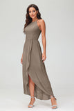 Simple Chiffon Asymmetrical Halter Wedding Party Dress Formal Evening Dresses Gowns