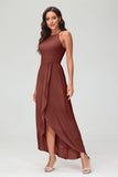 Simple Chiffon Asymmetrical Halter Wedding Party Dress Formal Evening Dresses Gowns
