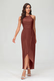 Simple Chiffon Asymmetrical Halter Wedding Party Dress Formal Evening Dresses Gowns