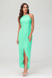 Simple Chiffon Asymmetrical Halter Wedding Party Dress Formal Evening Dresses Gowns