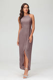 Simple Chiffon Asymmetrical Halter Wedding Party Dress Formal Evening Dresses Gowns