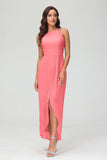 Simple Chiffon Asymmetrical Halter Wedding Party Dress Formal Evening Dresses Gowns