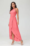 Simple Chiffon Asymmetrical Halter Wedding Party Dress Formal Evening Dresses Gowns