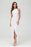 Simple Chiffon Asymmetrical Halter Wedding Party Dress Formal Evening Dresses Gowns