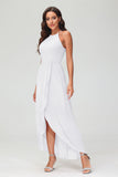 Simple Chiffon Asymmetrical Halter Wedding Party Dress Formal Evening Dresses Gowns