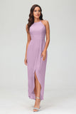 Simple Chiffon Asymmetrical Halter Wedding Party Dress Formal Evening Dresses Gowns