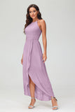 Simple Chiffon Asymmetrical Halter Wedding Party Dress Formal Evening Dresses Gowns