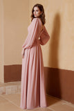 Plunging V Neck Formal Evening Dresses with Long Sleeves Mother of the Bride Dress Gowns