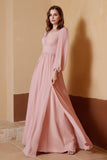 Plunging V Neck Formal Evening Dresses with Long Sleeves Mother of the Bride Dress Gowns