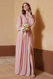 Plunging V Neck Formal Evening Dresses with Long Sleeves Mother of the Bride Dress Gowns
