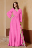 Plunging V Neck Formal Evening Dresses with Long Sleeves Mother of the Bride Dress Gowns