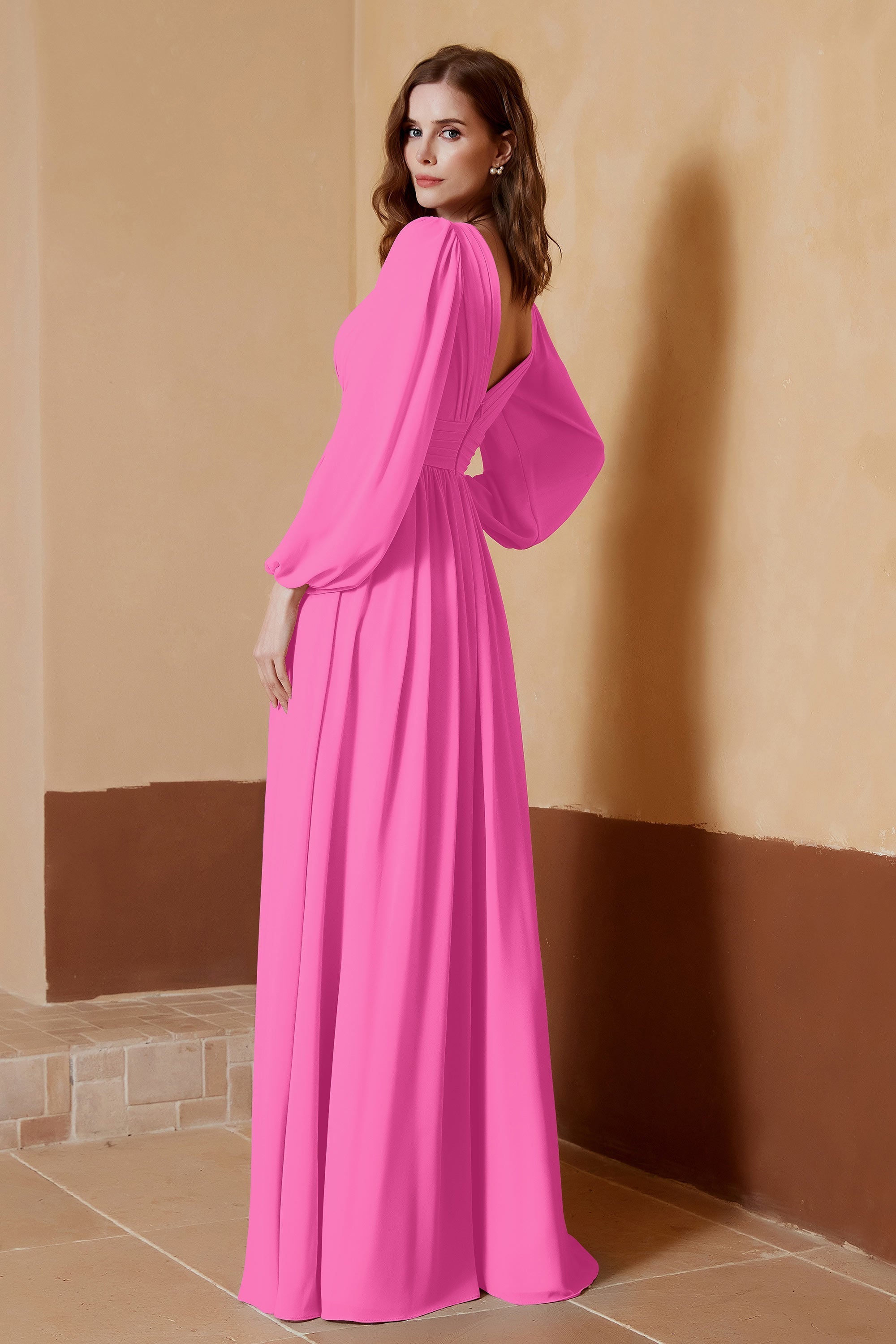 Plunging V Neck Formal Evening Dresses with Long Sleeves Mother of the Bride Dress Gowns