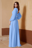 Plunging V Neck Formal Evening Dresses with Long Sleeves Mother of the Bride Dress Gowns