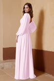 Plunging V Neck Formal Evening Dresses with Long Sleeves Mother of the Bride Dress Gowns