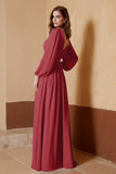 Plunging V Neck Formal Evening Dresses with Long Sleeves Mother of the Bride Dress Gowns