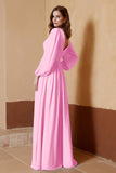 Plunging V Neck Formal Evening Dresses with Long Sleeves Mother of the Bride Dress Gowns