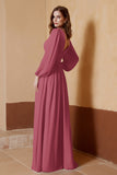 Plunging V Neck Formal Evening Dresses with Long Sleeves Mother of the Bride Dress Gowns