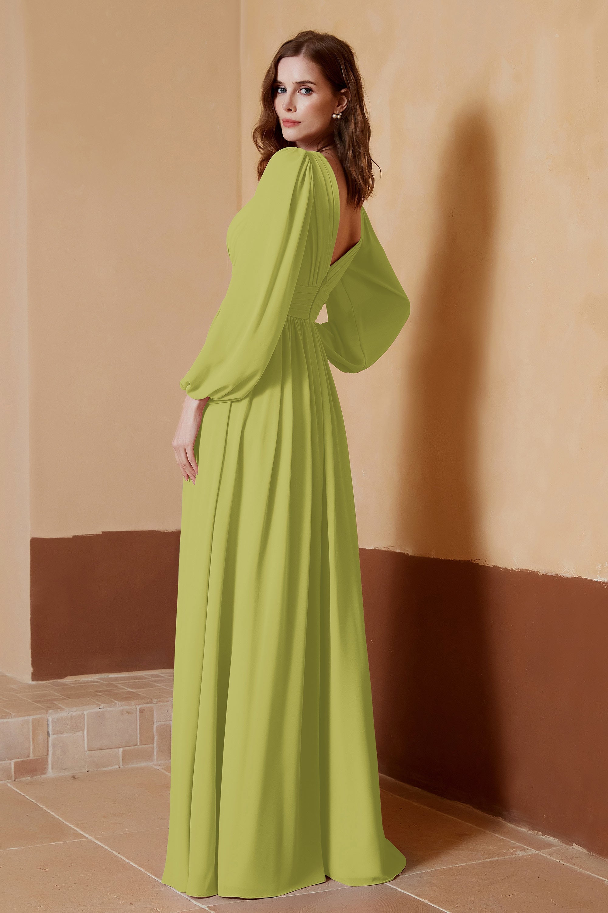 Plunging V Neck Formal Evening Dresses with Long Sleeves Mother of the Bride Dress Gowns