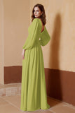 Plunging V Neck Formal Evening Dresses with Long Sleeves Mother of the Bride Dress Gowns