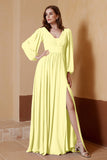 Plunging V Neck Formal Evening Dresses with Long Sleeves Mother of the Bride Dress Gowns