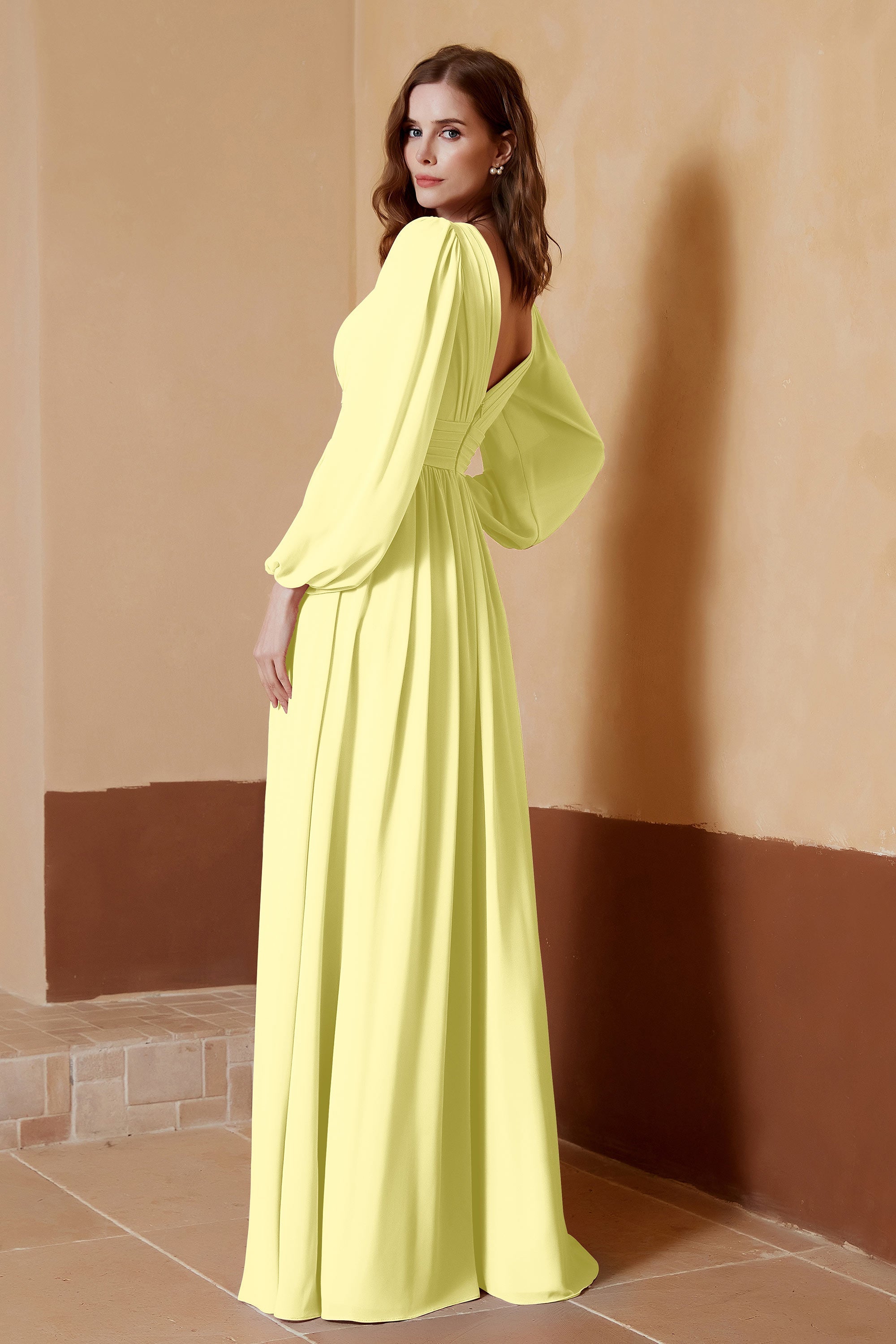 Plunging V Neck Formal Evening Dresses with Long Sleeves Mother of the Bride Dress Gowns