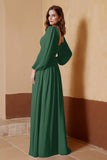 Plunging V Neck Formal Evening Dresses with Long Sleeves Mother of the Bride Dress Gowns