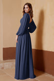 Plunging V Neck Formal Evening Dresses with Long Sleeves Mother of the Bride Dress Gowns