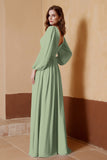 Plunging V Neck Formal Evening Dresses with Long Sleeves Mother of the Bride Dress Gowns