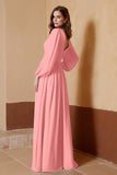 Plunging V Neck Formal Evening Dresses with Long Sleeves Mother of the Bride Dress Gowns