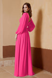 Plunging V Neck Formal Evening Dresses with Long Sleeves Mother of the Bride Dress Gowns