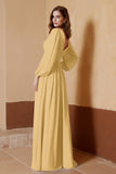 Plunging V Neck Formal Evening Dresses with Long Sleeves Mother of the Bride Dress Gowns