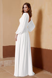 Plunging V Neck Formal Evening Dresses with Long Sleeves Mother of the Bride Dress Gowns