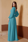 Plunging V Neck Formal Evening Dresses with Long Sleeves Mother of the Bride Dress Gowns