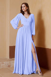 Plunging V Neck Formal Evening Dresses with Long Sleeves Mother of the Bride Dress Gowns