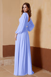 Plunging V Neck Formal Evening Dresses with Long Sleeves Mother of the Bride Dress Gowns