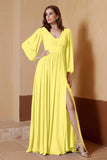 Plunging V Neck Formal Evening Dresses with Long Sleeves Mother of the Bride Dress Gowns
