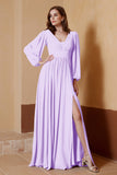 Plunging V Neck Formal Evening Dresses with Long Sleeves Mother of the Bride Dress Gowns
