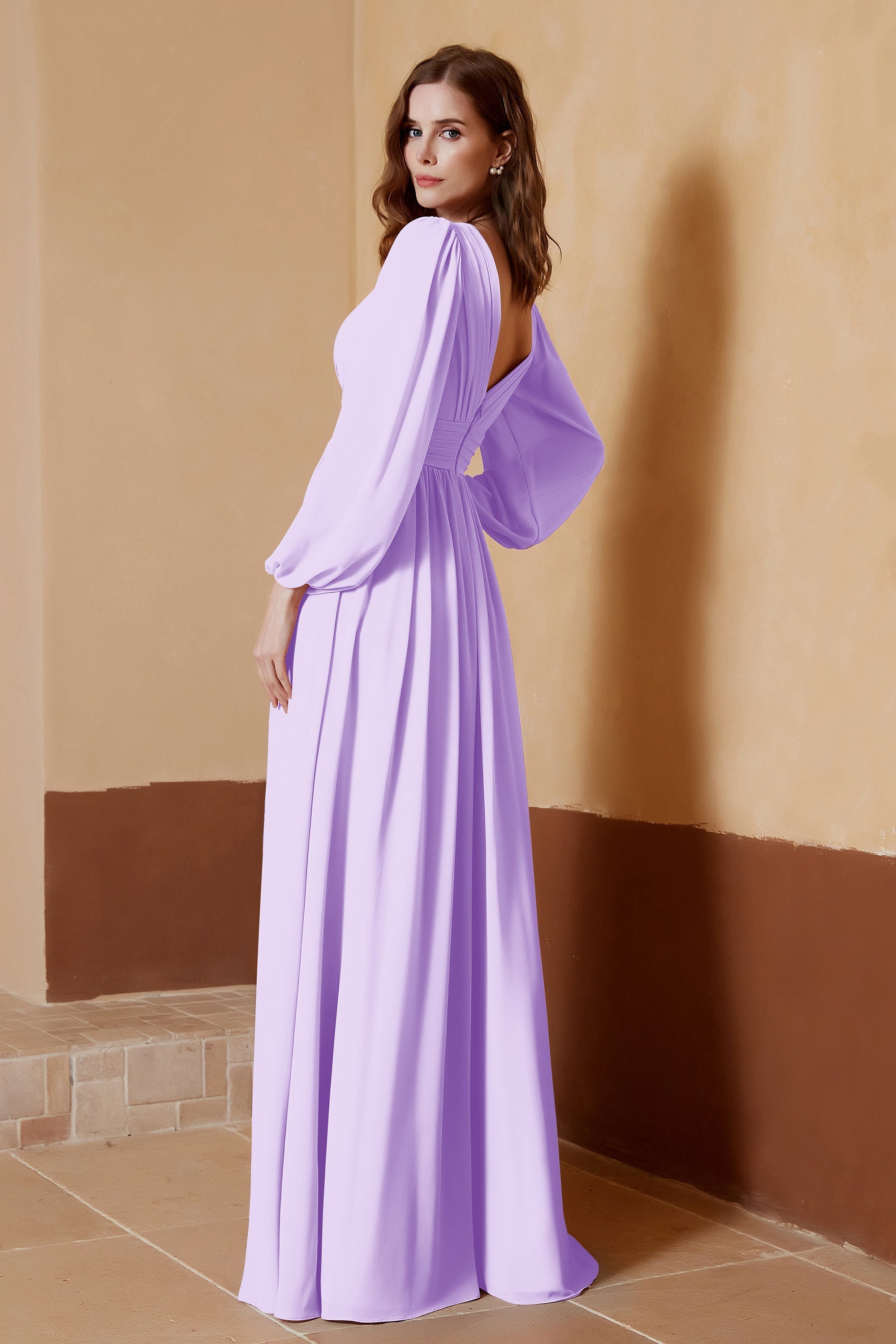 Plunging V Neck Formal Evening Dresses with Long Sleeves Mother of the Bride Dress Gowns