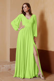 Plunging V Neck Formal Evening Dresses with Long Sleeves Mother of the Bride Dress Gowns