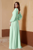 Plunging V Neck Formal Evening Dresses with Long Sleeves Mother of the Bride Dress Gowns