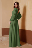 Plunging V Neck Formal Evening Dresses with Long Sleeves Mother of the Bride Dress Gowns