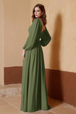 Plunging V Neck Formal Evening Dresses with Long Sleeves Mother of the Bride Dress Gowns