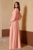 Plunging V Neck Formal Evening Dresses with Long Sleeves Mother of the Bride Dress Gowns
