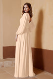 Plunging V Neck Formal Evening Dresses with Long Sleeves Mother of the Bride Dress Gowns